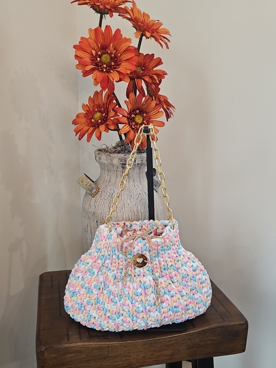 Handmade Handbags - Pastel Hand Crocheted Chain-Handle Bag
